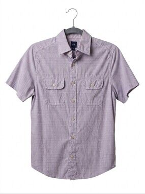 GAP Short Sleeve Button-Up Shirt - Micro Check Plaid - Men Size XS